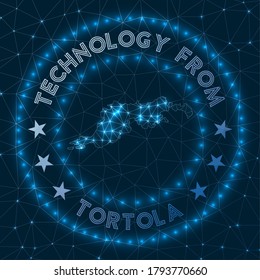 Technology From Tortola. Futuristic geometric badge of the island. Technological concept. Round Tortola logo. Vector illustration.