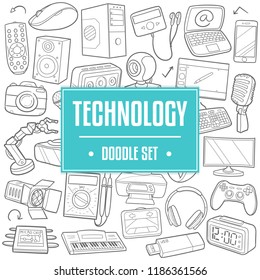 Technology Traditional Doodle Icons Sketch Hand Made Design Vector