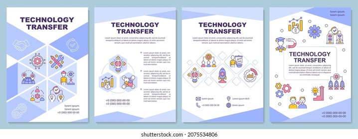 Technology transfer brochure template. Sharing knowledge and skills. Flyer, booklet, leaflet print, cover design with linear icons. Vector layouts for presentation, annual reports, advertisement pages