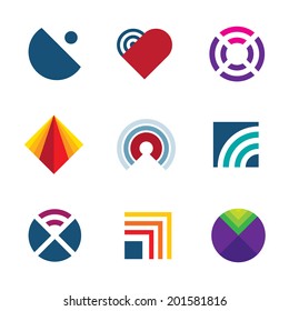 Technology transmitting signal wave oscillation radio frequency logo icon set