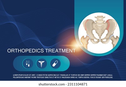 Technology for treatment of hip and pelvis joint bone injury. Abstract traumatology and orthopedics. Medical science in the hospital for body joints.