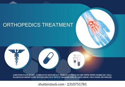 Technology for treatment of wrist, hand and fingers joint bone injury. Abstract traumatology and orthopedics. Medical science in the hospital for body joints.