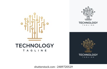 Technology tree digital logo design inspiration	