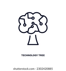 technology tree icon. Thin line technology tree icon from ai and future technology collection. Outline vector isolated on white background. Editable technology tree symbol can be used web and mobile