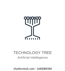 Technology tree icon. Thin linear technology tree outline icon isolated on white background from artificial intellegence and future technology collection. Line vector sign, symbol for web and mobile