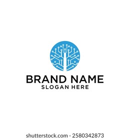 technology tree logo design vector