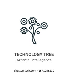 Technology tree outline vector icon. Thin line black technology tree icon, flat vector simple element illustration from editable artificial intellegence and future technology concept isolated on white