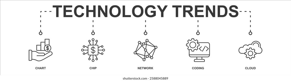 Technology Trends banner web icon sheet vector illustration concept with icon of chart, chip, network, coding, cloud