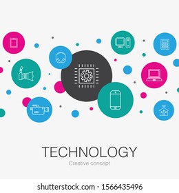 Technology trendy circle template with simple icons. Contains such elements as smart home, photo camera, tablet computer, smartphone simple icons
