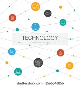 Technology trendy web template with simple icons. Contains such elements as smart home, photo camera, tablet computer, smartphone simple icons