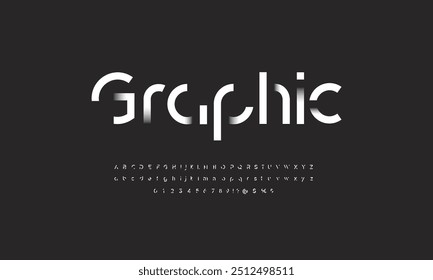 Fontes de alfabeto de tipografia de tecnologia com estilo arrojado. Ilustração vetorial e fonte técnica. Abstrato mínimo moderno esporte, simples, moda, digital, futuro criativo alfabeto fonte.