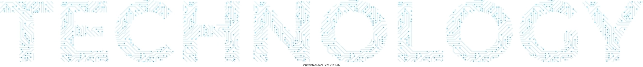 Technology Typography With Digital Circuit Board Pattern On White Background. Technology Innovation, Digital Transformation, Electronics, IT, Ai and Modern Tech Concept