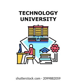 Escuela de Tecnología Universitaria. Curso de estudiante. Educación científica. Estudio digital. Ilustración de color de concepto de vector de biblioteca de entrenamiento