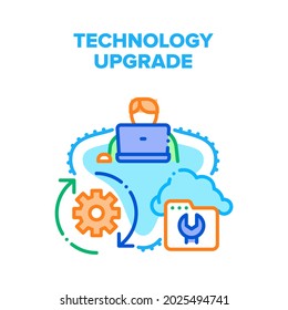 Technology Upgrade Process Vector Icon Concept. Programmer Technology Upgrade And Renovate System, Cloud Storage Information Recovery Processing. Installation Software Color Illustration