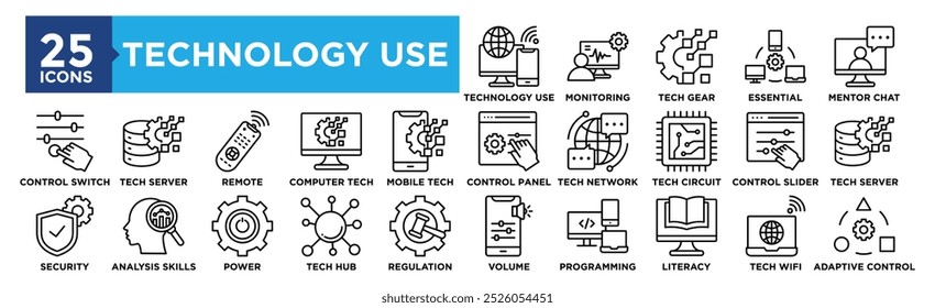 Technology Use icon collection set. Containing design technology, digital, network, business, internet