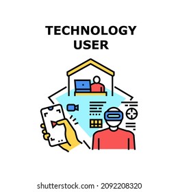 Technology user digital control. web data. business application. social develop. internet interface technology user vector concept color illustration