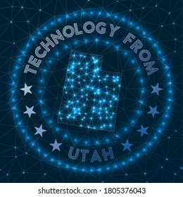 Technology From Utah. Futuristic geometric badge of the us state. Technological concept. Round Utah logo. Vector illustration.