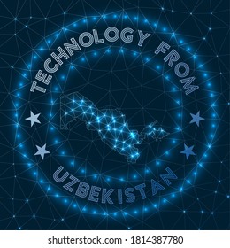 Technology From Uzbekistan. Futuristic geometric badge of the country. Technological concept. Round Uzbekistan logo. Vector illustration.
