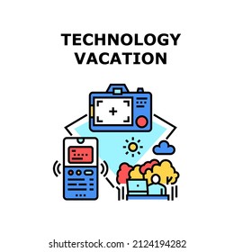 Technology vacation travel. tourism holiday design online. web internet summer vector concept color illustration