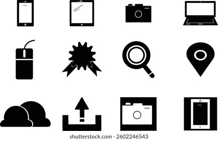 Technology vecto icons set Megaphone, Laptop etc 