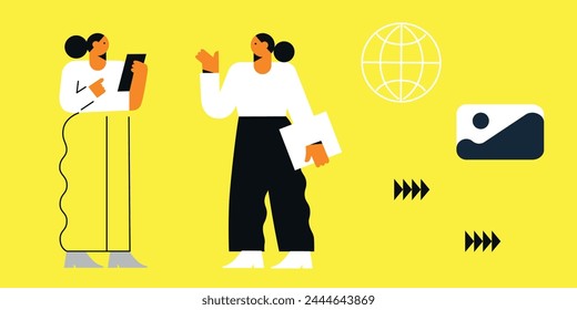 Technology. Vector abstract illustration of website design, development, programming, SEO. Digital chat bot, robot application, conversation