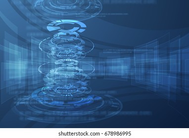 Technology vector background with hologram and blurred hexagons and text. EPS10