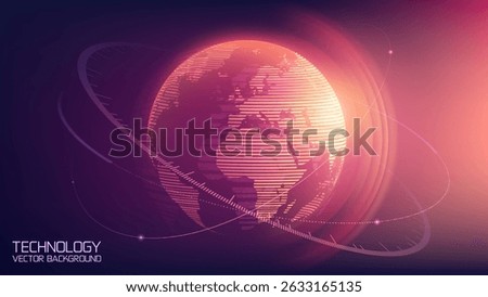 Technology vector background.Planet Earth. Abstract technological rings in the orbit of the planet. Global communication system and communication satellites. Religious image. The effect of movement.