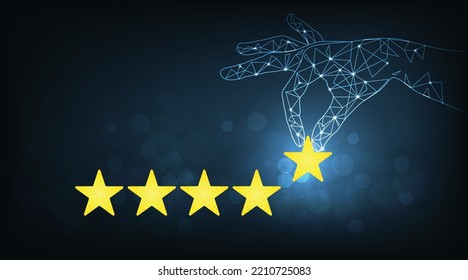 Technology vector of customer review concepts. Hand choosing positive review.Best business service rating excellent customer experience concept.Stars symbol.
