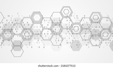 Technology vector halftone background. Chaotic communication network. Pattern connecting lines, dot, stars, zeros, ones, hexagon. Binary system. Poster presentations, business, logo, social networks.