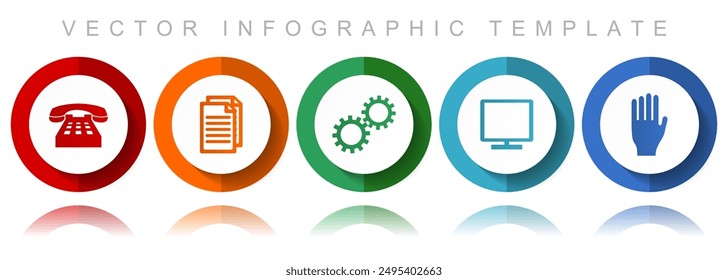 Technology vector icon collection, miscellaneous icons such as phone, document, gears, tv and hand, flat design infographic template in eps 10