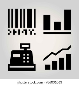 Technology vector icon set. analutics, cash, barcode and cash mashine