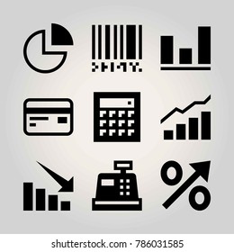 Technology vector icon set. analutics, loss, calculator and pie chart
