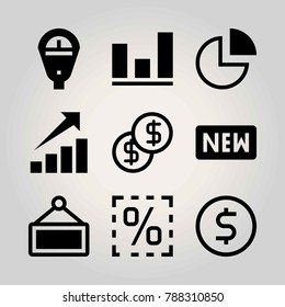 Technology vector icon set. analutics, sign, dollar and pie chart