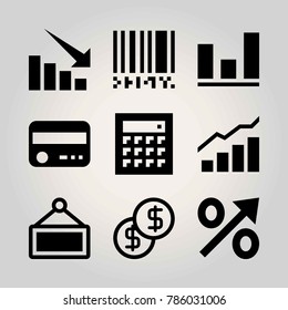 Technology vector icon set. analytics, barcode, calculator and arrow