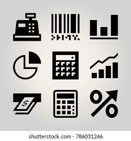Technology vector icon set. analytics, calculator, atm and dollar
