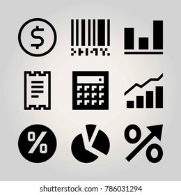 Technology vector icon set. analytics, chart, dollar and calculator