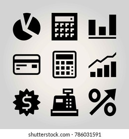 Technology vector icon set. analytics, analytics, chart and cash