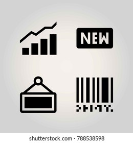Technology vector icon set. analytics, barcode, sign and new