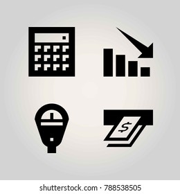 Technology vector icon set. arrow, loss, calculator and atm