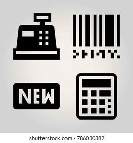 Technology vector icon set. barcode, cash mashine, calculator and new
