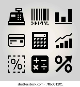 Technology vector icon set. barcode, cash, credit card and analytics