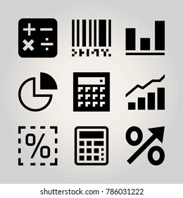 Technology vector icon set. barcode, calculator, analytics and analutics