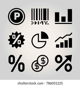 Technology vector icon set. barcode, analutics, analytics and percentage