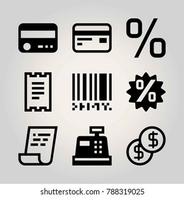 Technology vector icon set. barcode, dollar, invoice and percentage