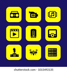 Technology vector icon set. boombox, movie player, music player and joystick