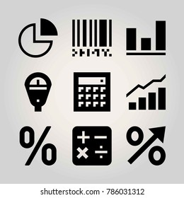 Technology vector icon set. calculator, barcode, pie chart and parking meter