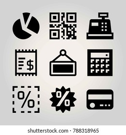 Technology vector icon set. calculator, pie chart, cash mashine and chart