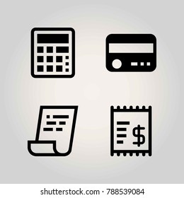 Technology vector icon set. calculator, credit card, check and invoice