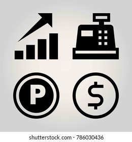 Technology vector icon set. cash, cash mashine, coin and profits