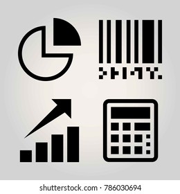 Technology vector icon set. chart, pie chart, barcode and calculator
